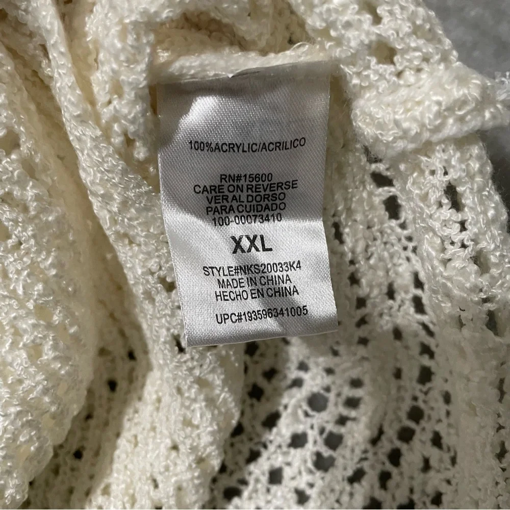 Rewind Ivory Crochet Knit Sweater Ribbon Sleeve Detail Lightweight Size XXL